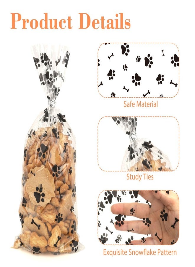 BOEIAC 200 PCS Pet Paw Print Cellophane Bags, Dog Print Cellophane Treat Bags, Dog Treat Bag, Plastic Candy Cookie Gift Bag with 200 Silver Twist Ties for Dogs Birthday Party Favors Decorations, Black - Image 4